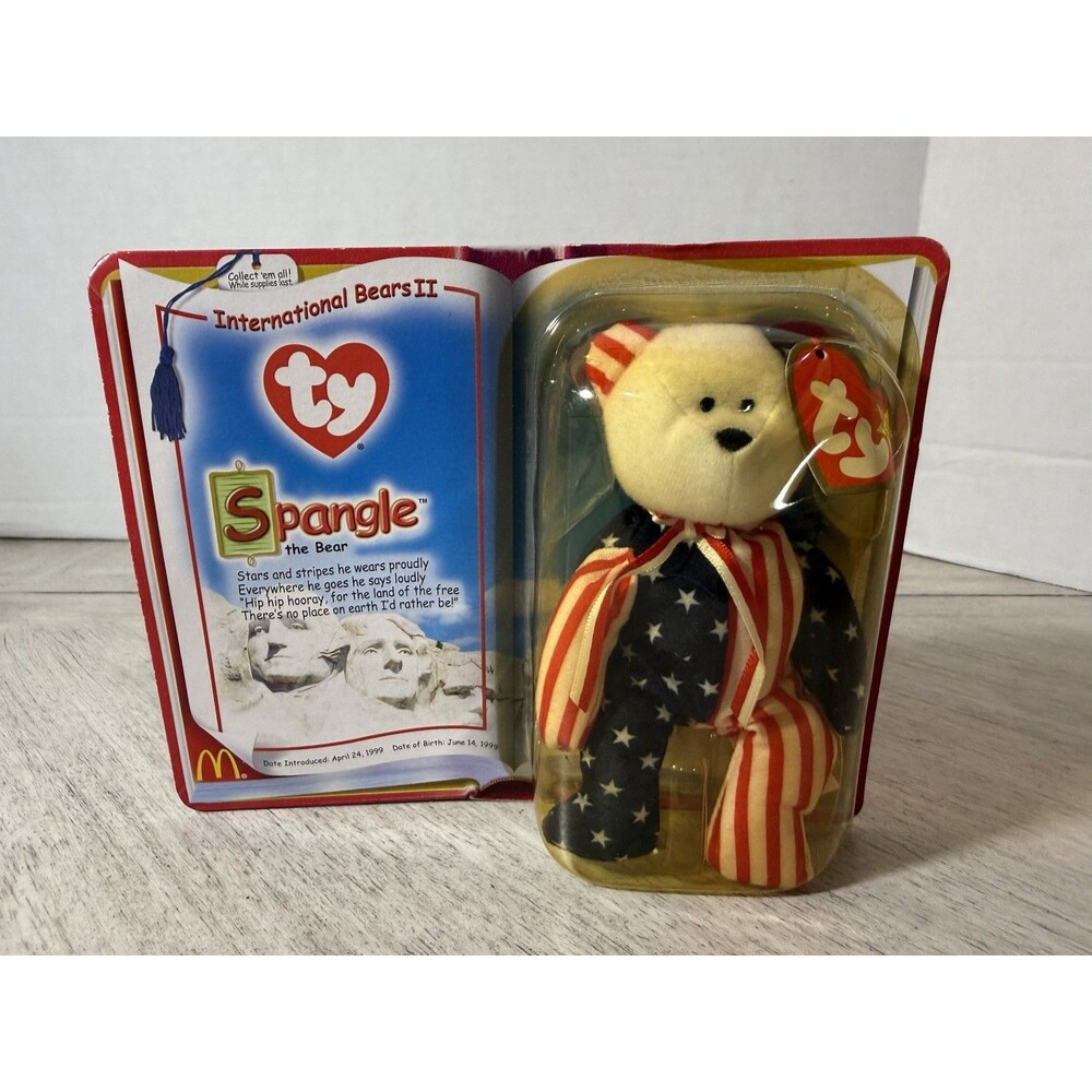 McDonald's Ty Beanie Baby Spangle Bear 1999 International Bears II Tag Error New